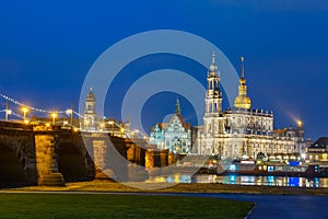 Old Town and Elba at night in Dresden, Germany