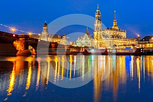 Old Town and Elba at night in Dresden, Germany