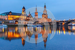 Old Town and Elba at night in Dresden, Germany