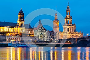 Old Town and Elba at night in Dresden, Germany