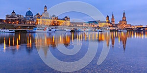 Old Town and Elba at night in Dresden, Germany