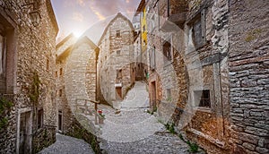 Old town in Europe in beautiful evening light at sunset