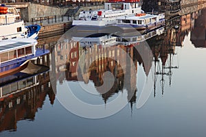 Old Town of Gdansk as reflected in Motlawa river, Poland