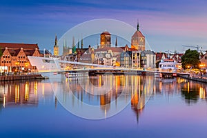 Old town in Gdansk and catwalk over Motlawa river