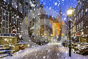 Old town of Gdansk on a cold winter night