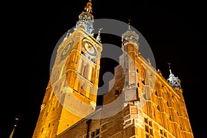 Old town of Gdansk at night, Poland