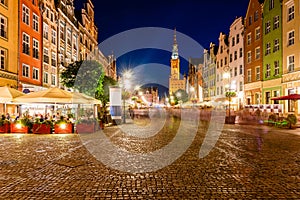 Old town of Gdansk, night view on street cafe
