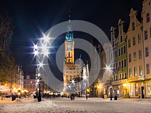 Old town Gdansk Poland Europe. Winter night.