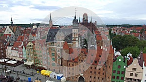 Old town in Gdansk, St. Mary`s Church in GaÅ„sk, aerial view