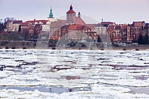 Old town of Grudziadz and frozen Vistula River photo
