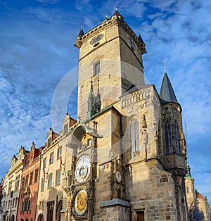 Old Town Hall with ancient medieval Prague Astronomical Clock on fronton. Prague