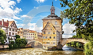 The old town hall in Bamberg on the Regnitz River