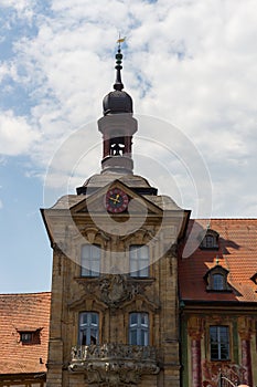 Old town hall with bell tower and clock in Bamberg, Upper Franconia, Bavaria, Germany