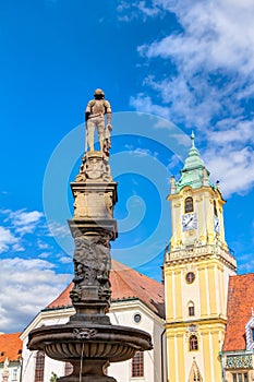 Old town hall and fountainin Bratislava