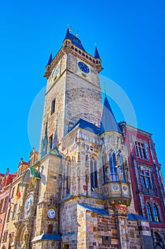 Old Town Hall Tower is the most fascinated medieval building of Staromestske namesti Old Town Square of Prague, Czech Republic photo