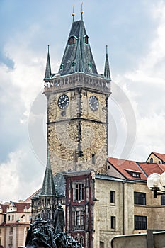 Old town hall with Jan Hus memorial in Prague, Czech republic