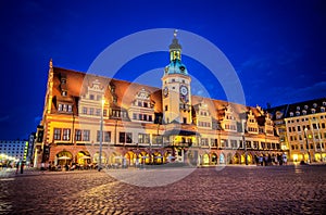 Old town hall of Leipzig during the night, Germany