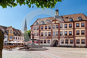 Old town hall and market square of Neustadt an der WeinstraÃŸe in the state of Rhineland-Palatinate in Germany