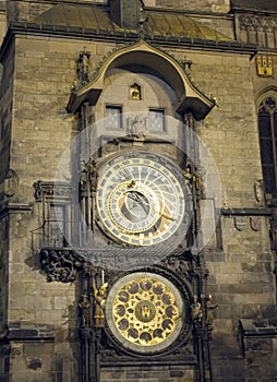 Old Town Hall Tower and Astronomical Clock at night Prague Czech