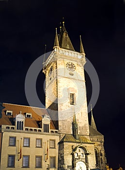 Old Town Hall Tower and Astronomical Clock at night Prague Czech