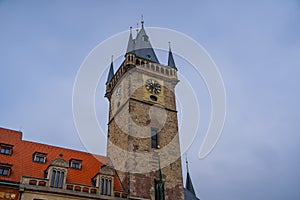 The Old Town Hall Tower with the Horologe, the medieval astronomic clock, Prague, Czech Republic