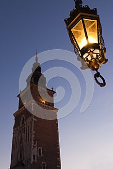 Old town hall tower in main square in Krakow