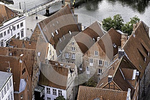 Old town in the hanseatic city of Lübeck with historic buildings