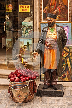 Old town `Icheri Sheher`, Baku, Azerbaijan - April 14, 2017. Souvenir shop in the center of the old town of Icheri Sheher, which s