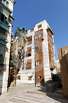 Old town of Jeddah with th historic wooden balconies in the Al Balad district, Saudi Arabia