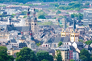 The old town of Koblenz seen from the viewing platform at the Ehrenbreitstein Fortress