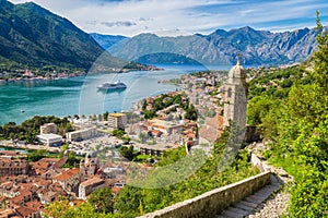 Old town of Kotor with famous Bay of Kotor, Montenegro, Balkans region, Europe