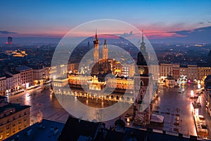 Old town of Krakow with amazing architecture at dawn, Poland