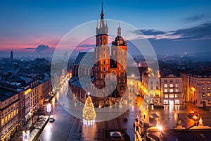 Old town of Krakow with amazing architecture at dawn, Poland