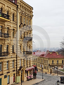 Old town Kyiv podil houses beautiful architecture ukraine