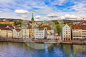 Old Town and Limmat river Panorama of Zurich city Switzerland