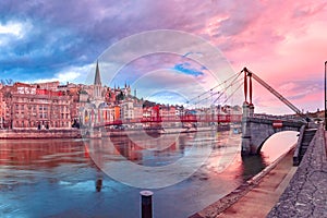 Old town of Lyon at gorgeous sunset, France