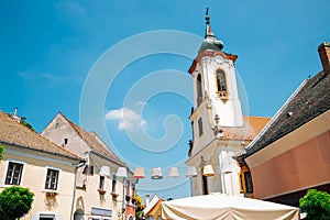 Old town main square and Blagovestenska Church in Szentendre, Hungary