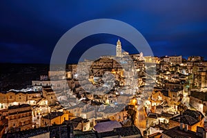 The old town of Matera at night