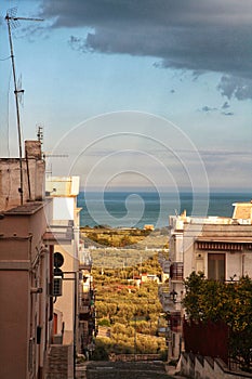 Old town of Mattinata (Gargano Peninsula, Puglia, Italy) with a view of the Adriatic sea