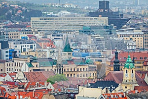 Old Town and modern soviet Bratislava buildings from above, Slovakia