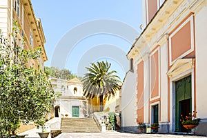 Old town of Moneglia with catholic church Oratorio dei disciplinati and chapel of Santa Croce, Genoa Liguria photo