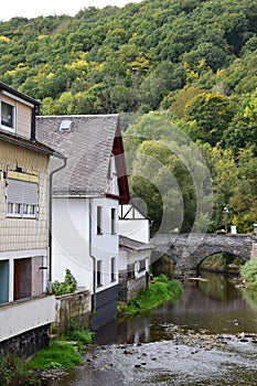 old town Monreal with the Elz and a stone bridge