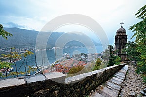 Old town in Montenegro Kotor view point photo