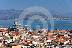Old town Nafplio and Bourtzi Venetian water fortress photo