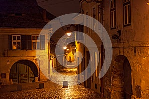 Old town narrow street. Sibiu City  Romania