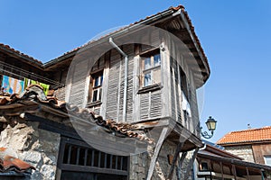 Old Town of Nesebar. Authentic wooden facade of a Bulgarian house