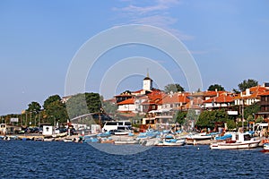 Old town Nessebar port with boats