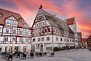 old town nordlingen in bavaria , city germany with half-timbered houses