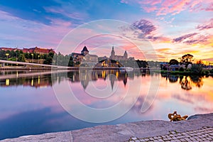 Old Town and Oder river at sunset in Szczecin, Poland