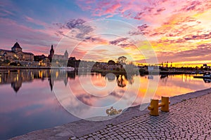 Old Town and Oder river at sunset in Szczecin, Poland